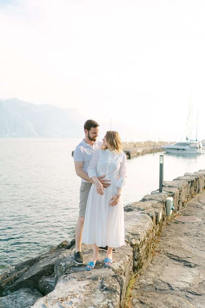 A couple during their engagement shoot in Lavaux Switzerland