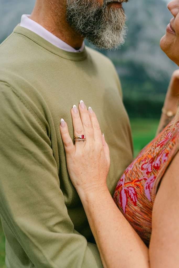 A couple holding each other in Zermatt Switzerland.