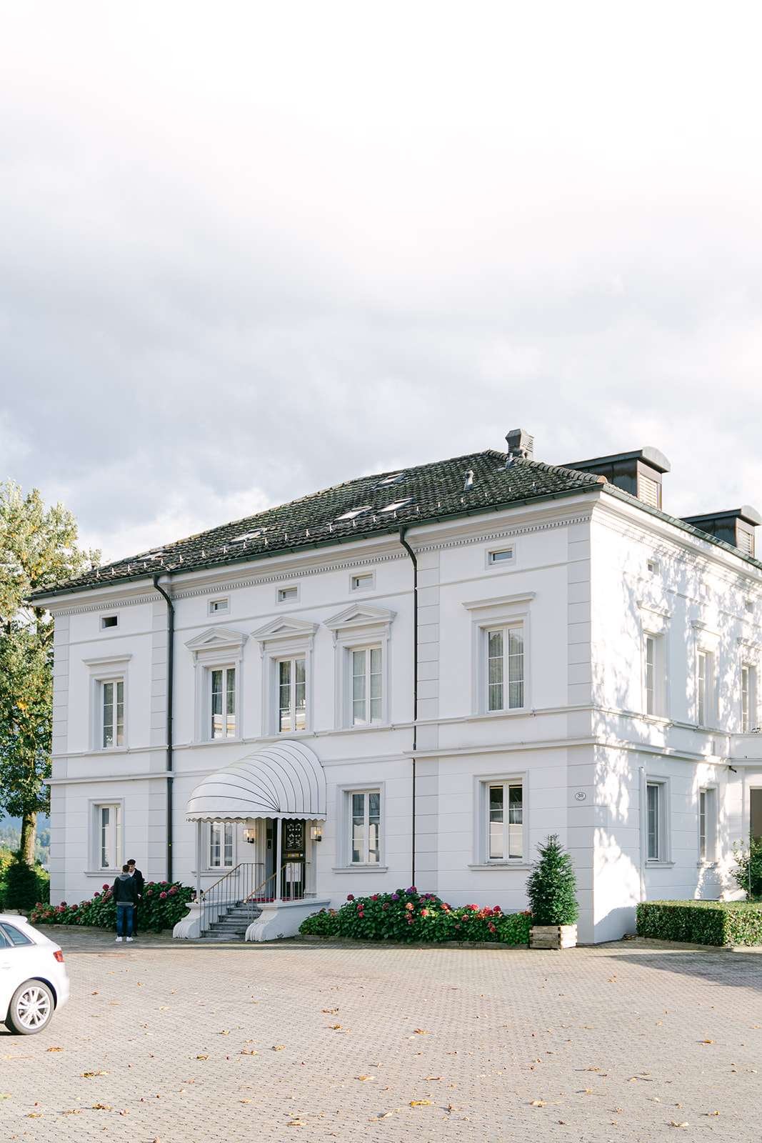 A look at the front exterior of the beautiful Villa Schweizerhof Lucerne